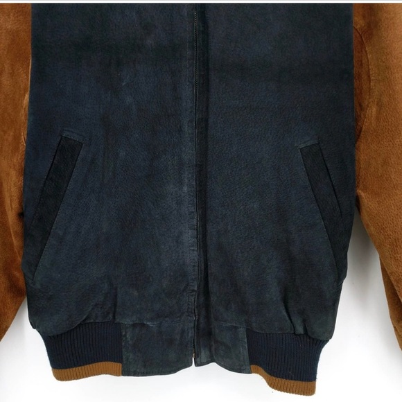 Vintage Stratojac Suede Leather Two-Tone Bomber Jacket Paneled Black Tan Men's M - Picture 3 of 8